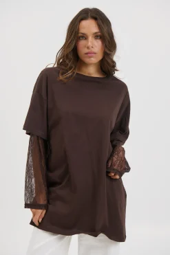 Amanda Lace Tee Dark Chocolate