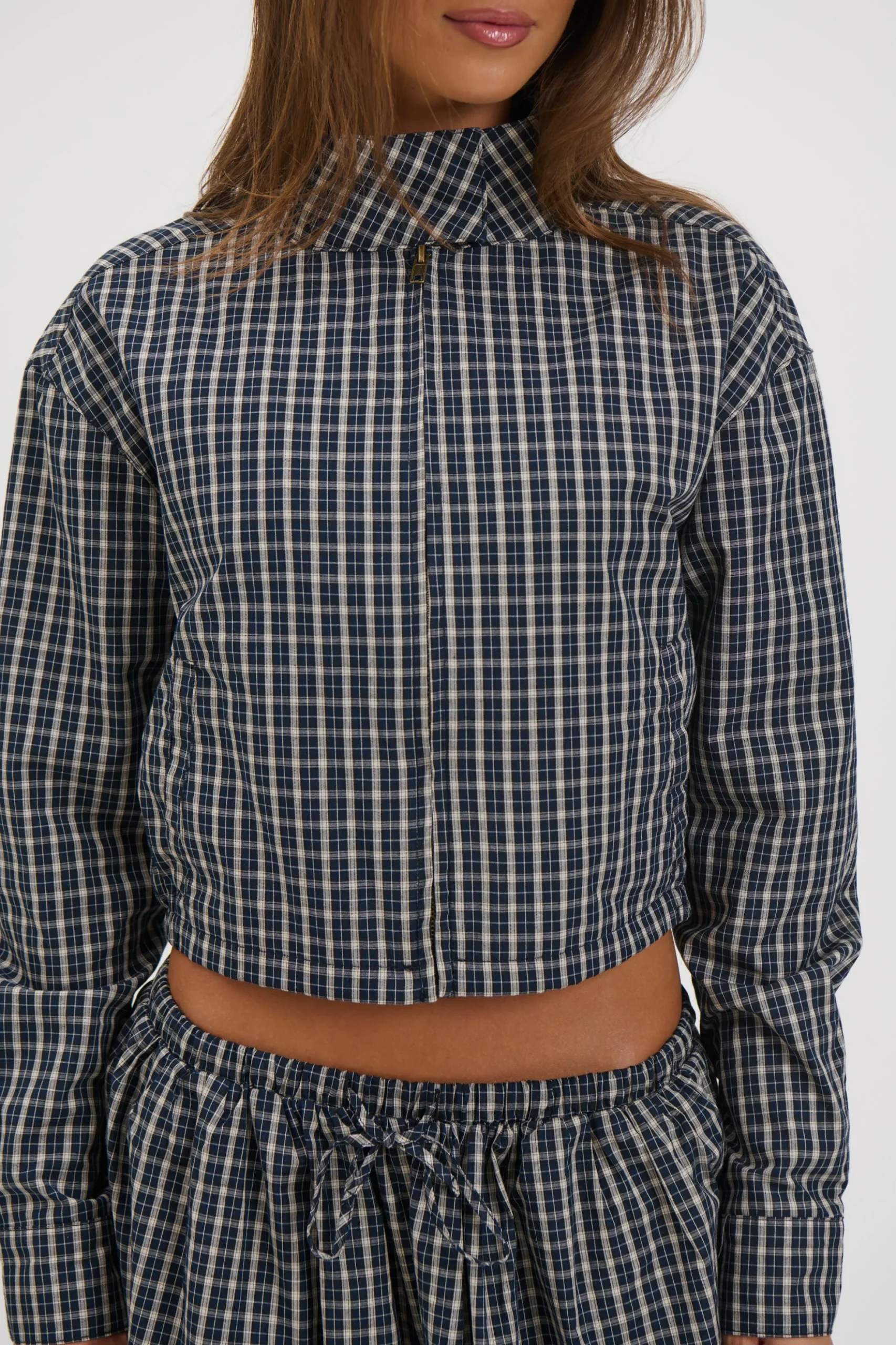 Aura Jacket Navy Lemon Plaid