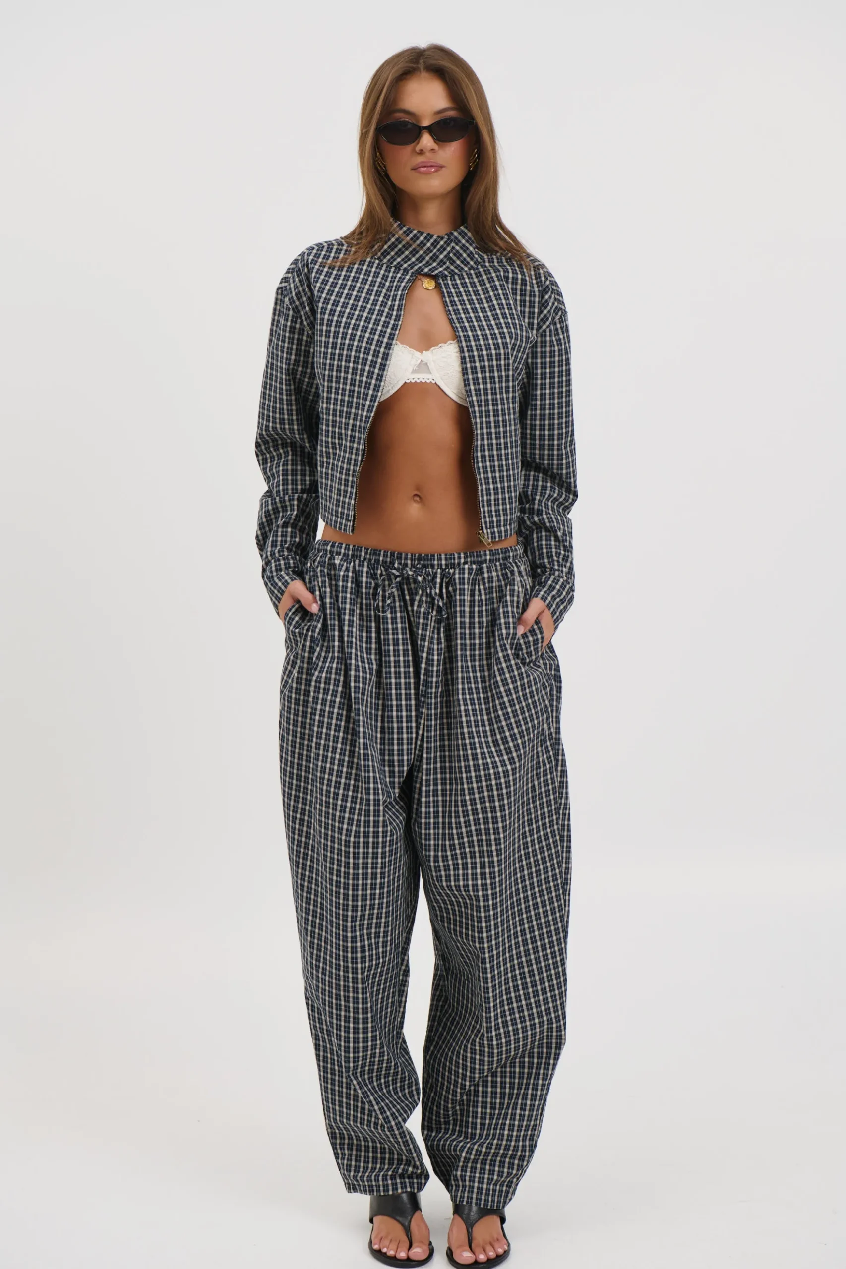 Aura Jacket Navy Lemon Plaid
