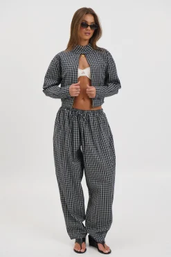 Aura Pant Navy Lemon Plaid