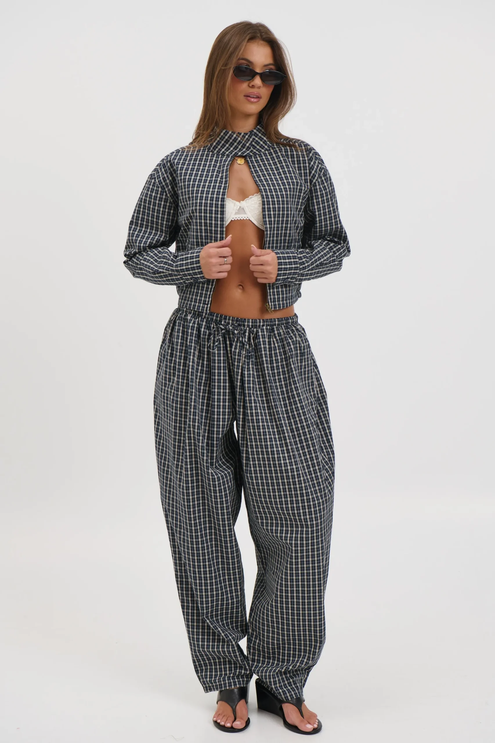 Aura Pant Navy Lemon Plaid