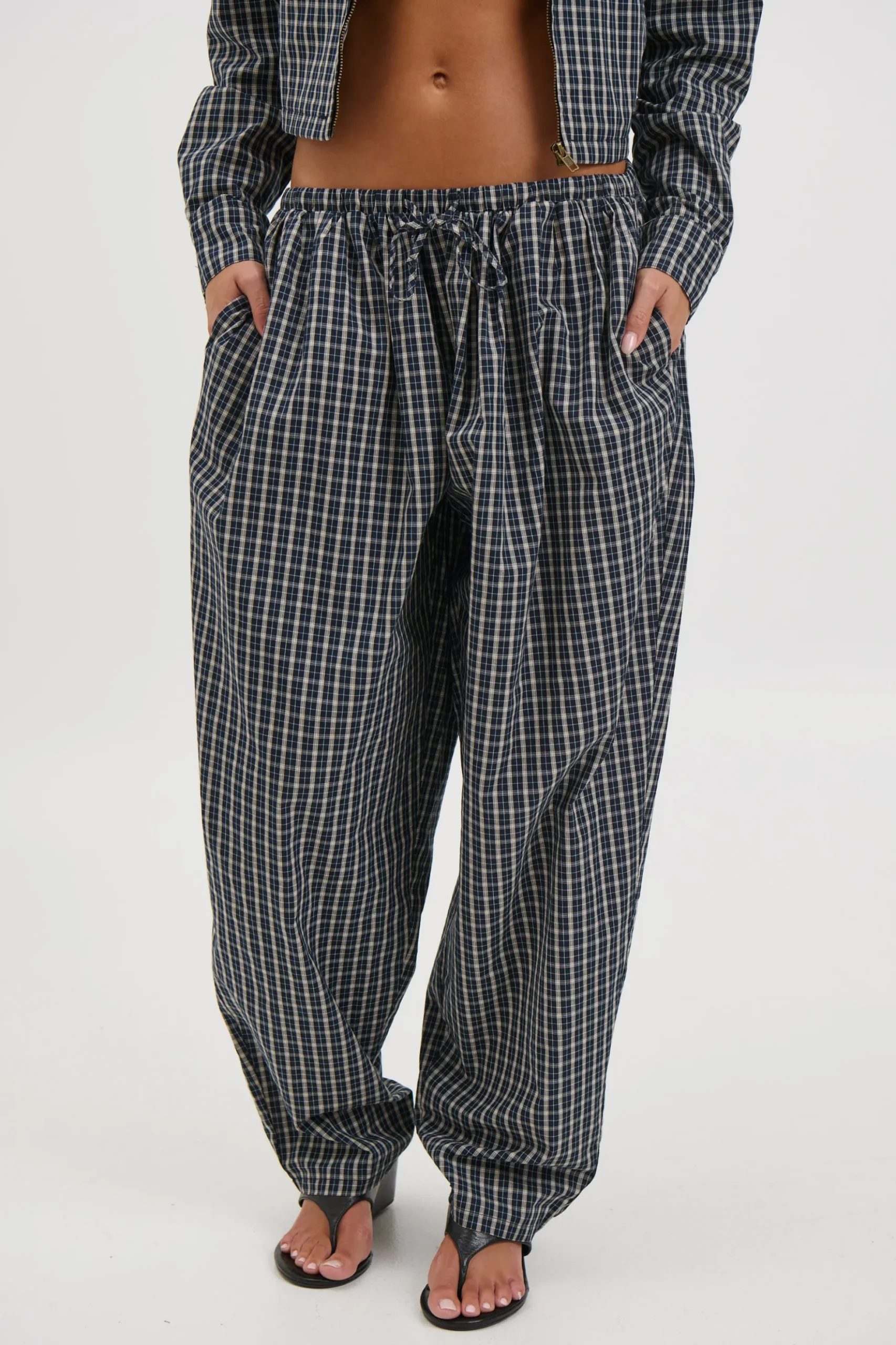 Aura Pant Navy Lemon Plaid