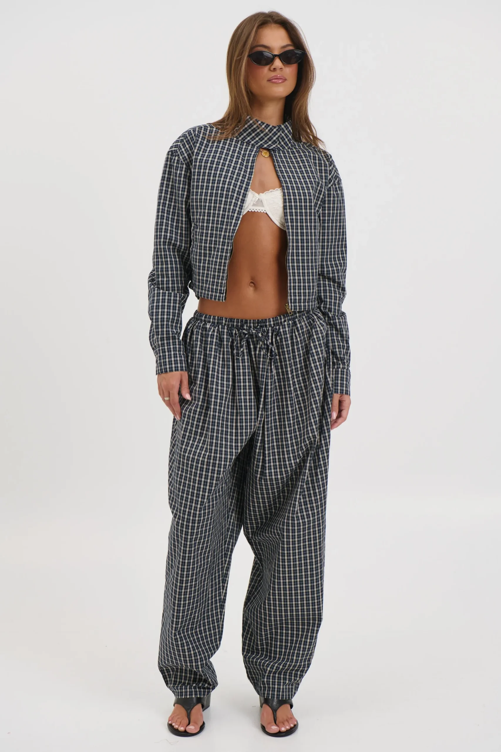 Aura Pant Navy Lemon Plaid