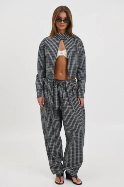Aura Pant Navy Lemon Plaid