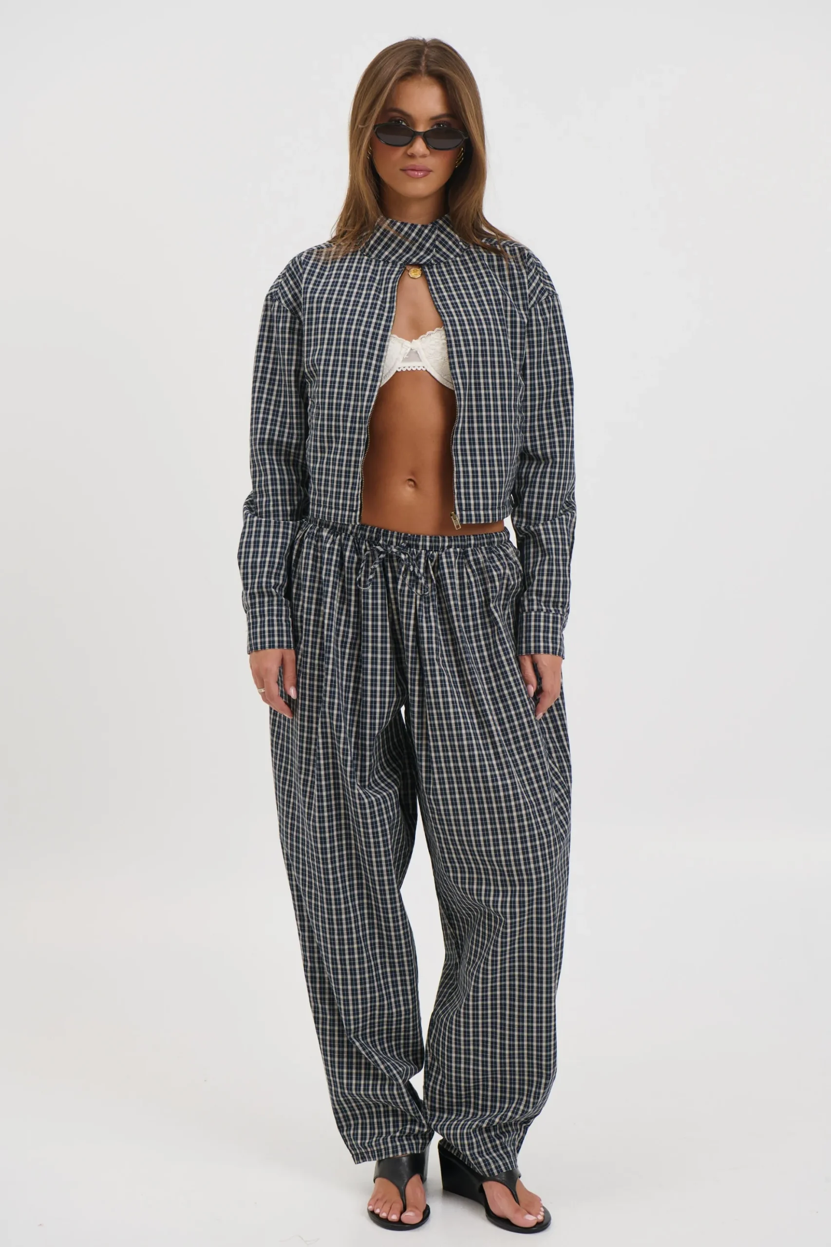 Aura Pant Navy Lemon Plaid