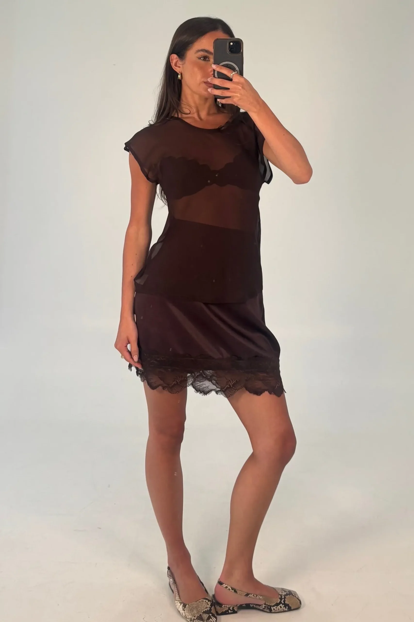Camille Sheer Top Chocolate