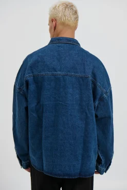 Drop Shoulder Denim Shirt Dark Blue