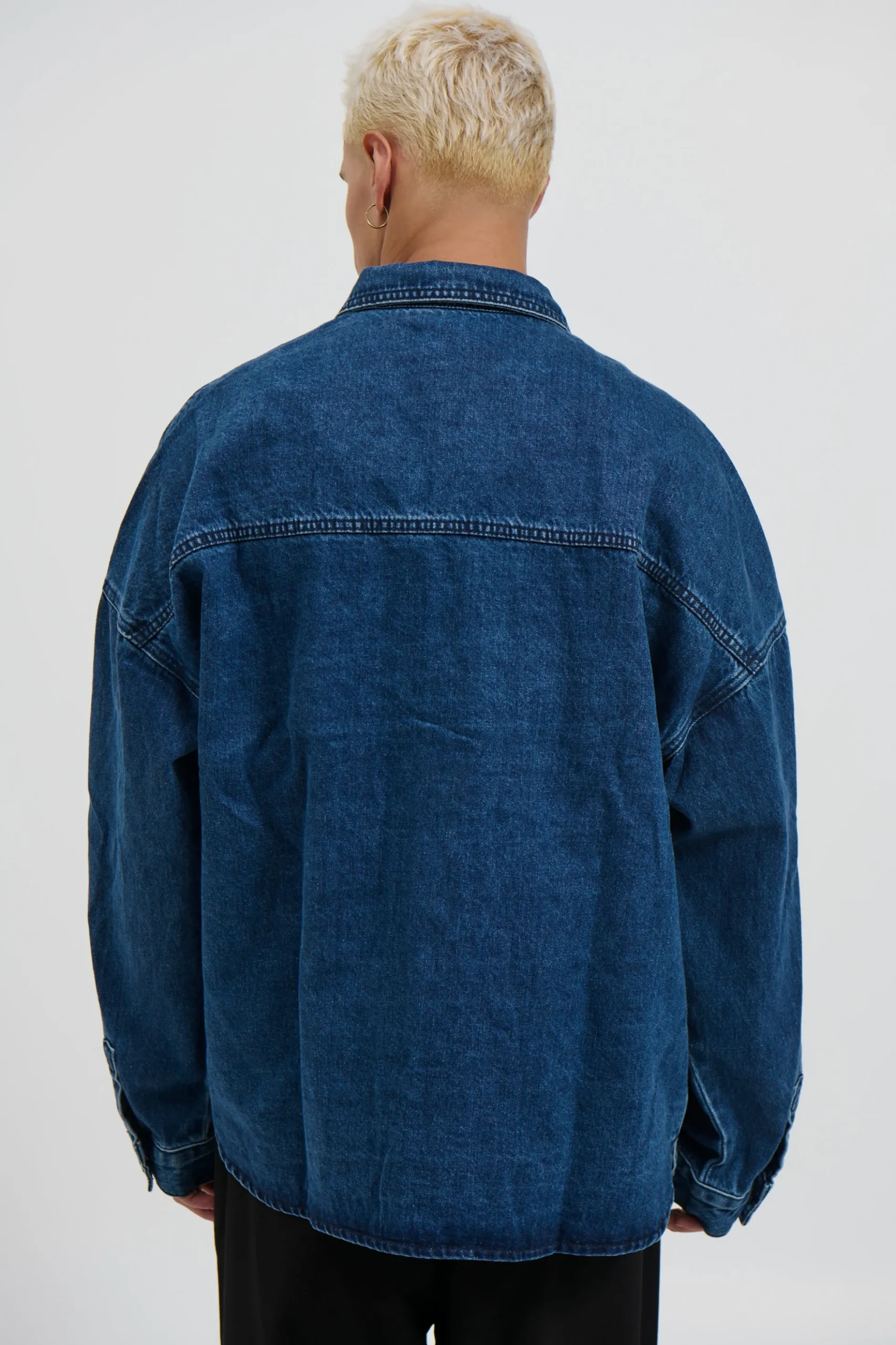 Drop Shoulder Denim Shirt Dark Blue