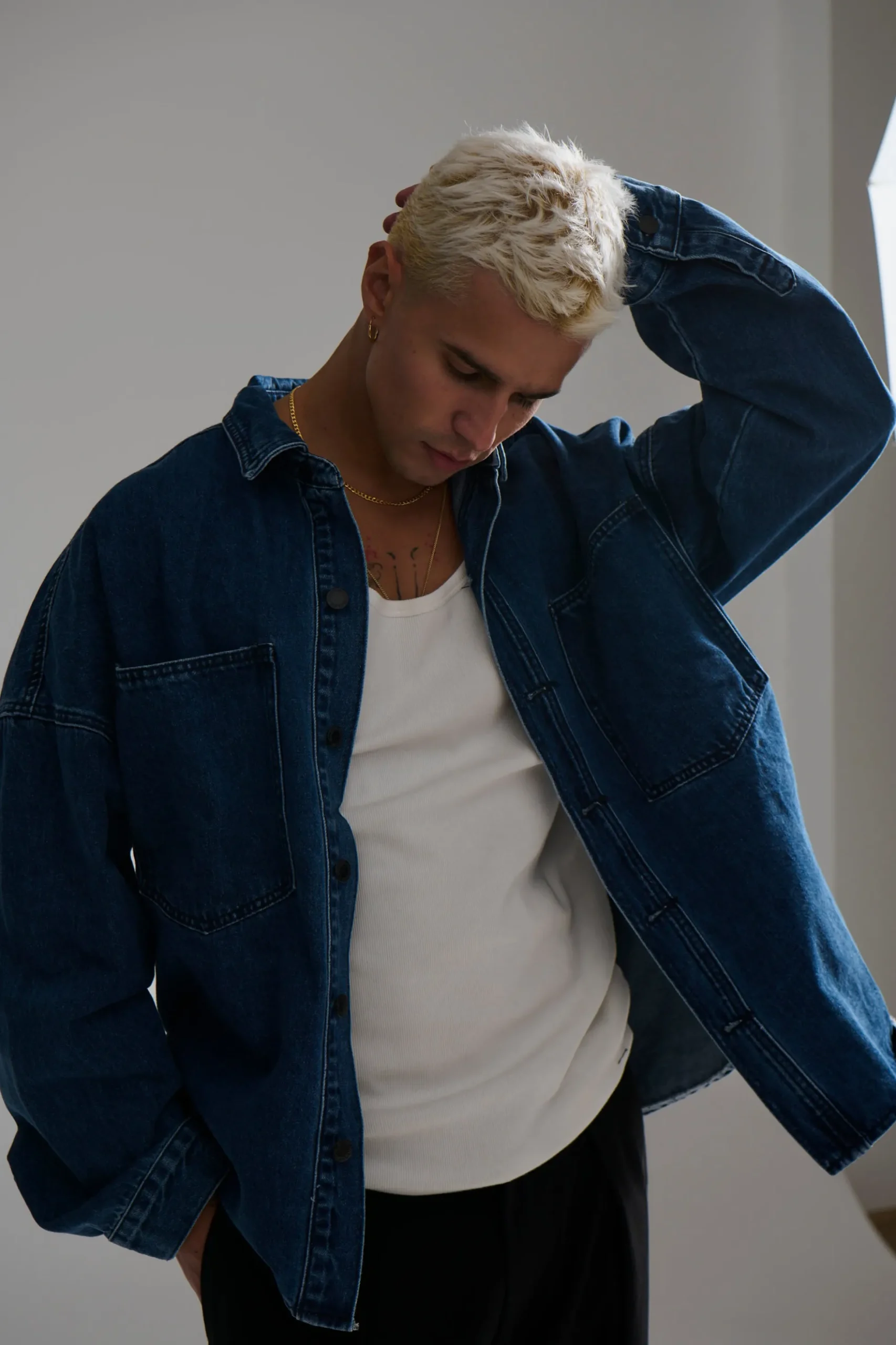 Drop Shoulder Denim Shirt Dark Blue