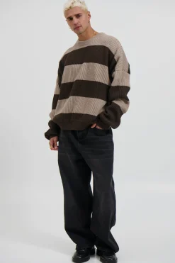 Drop Sleeve Heavy Knit Choc Stripe