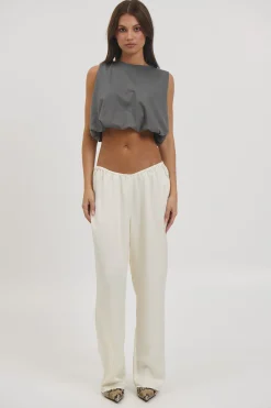 Emily Bubble Hem Top Dark Grey