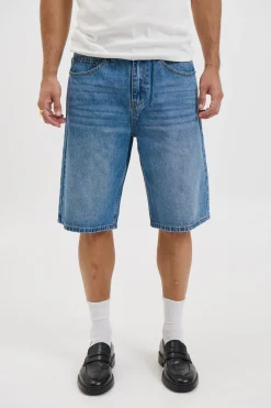 Flint Baggy Denim Jort Mid Blue