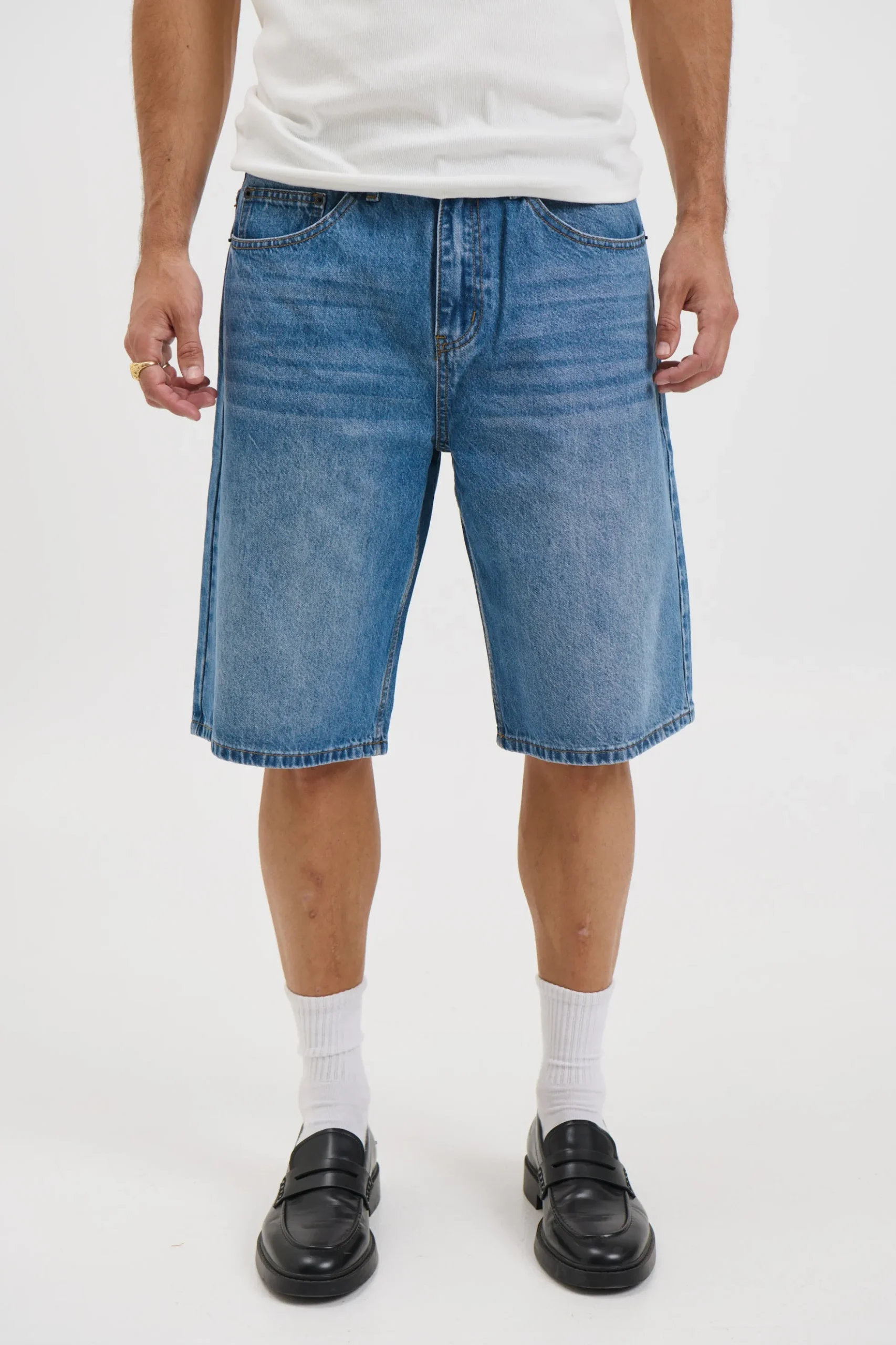 Flint Baggy Denim Jort Mid Blue