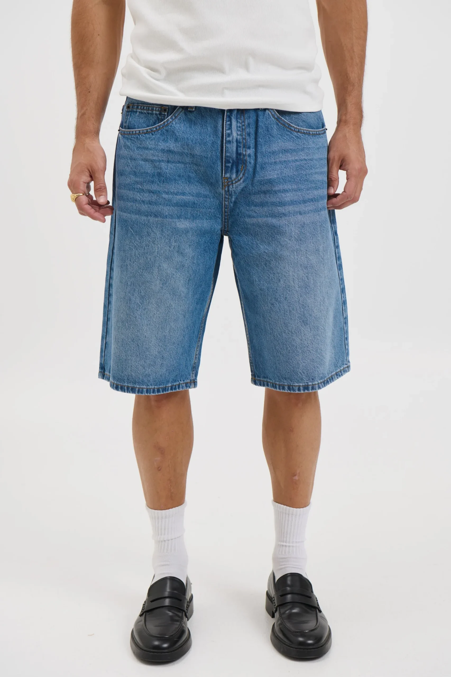 Flint Baggy Denim Jort Mid Blue