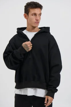 Half Zip Heavyweight Hood Black