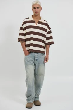 Jersey Crop Polo Stripe Choc