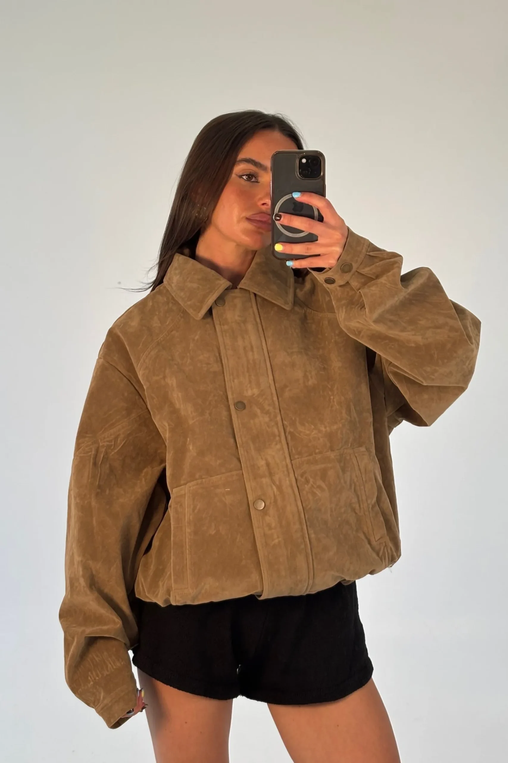 Jorja Suede Bomber Jacket Chocolate