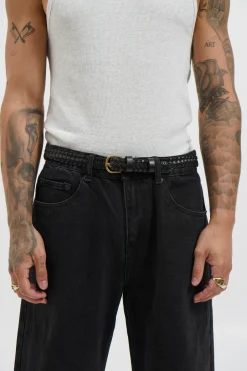 Leather Belt Thin Weave Black