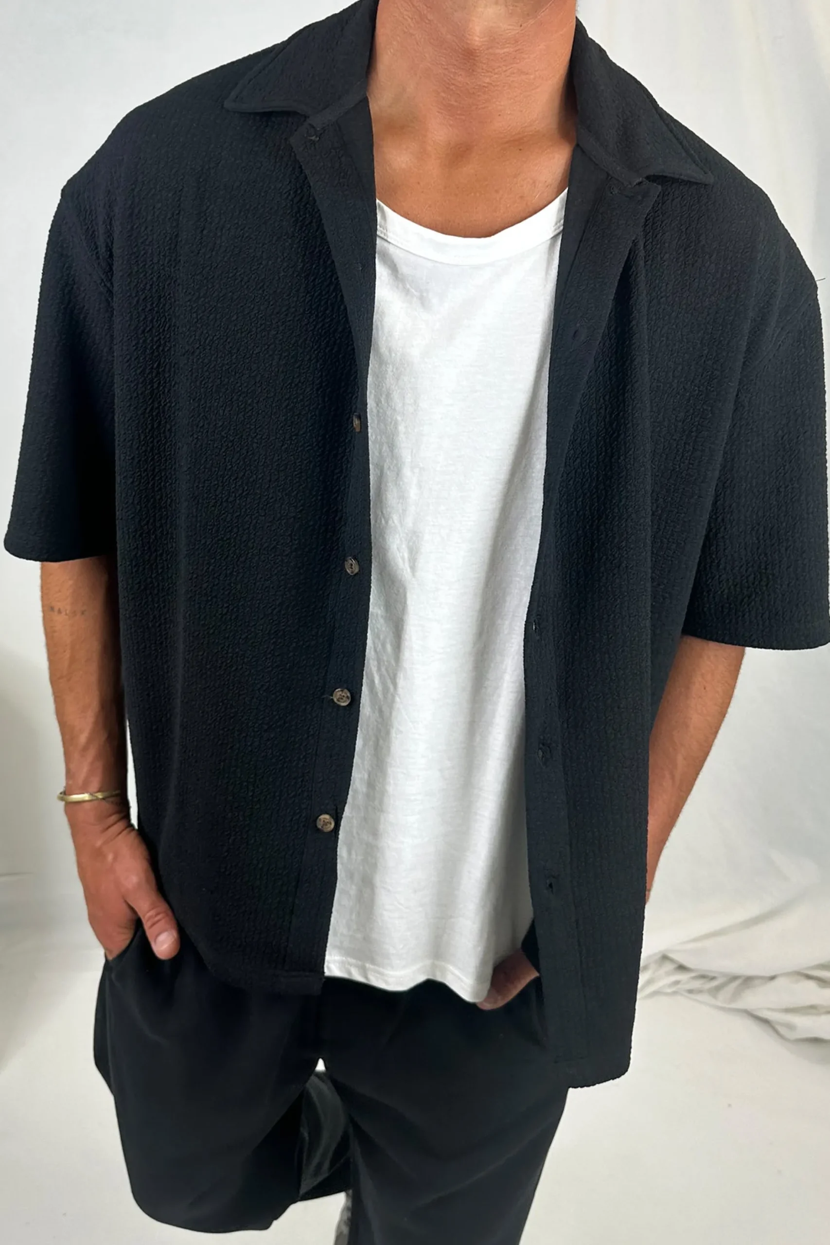 Lucas Drop Shirt Soft Texture Black