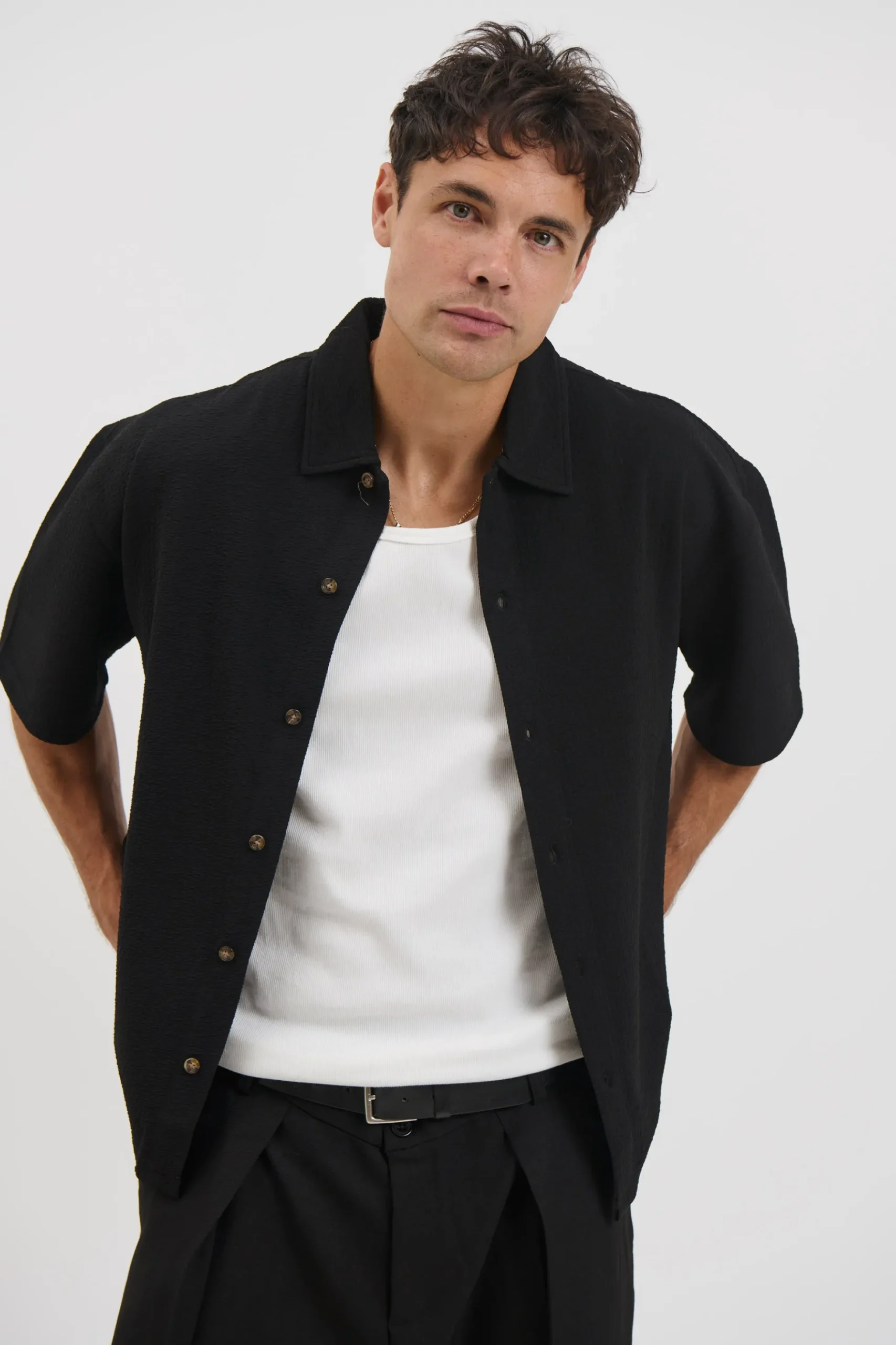 Lucas Drop Shirt Soft Texture Black