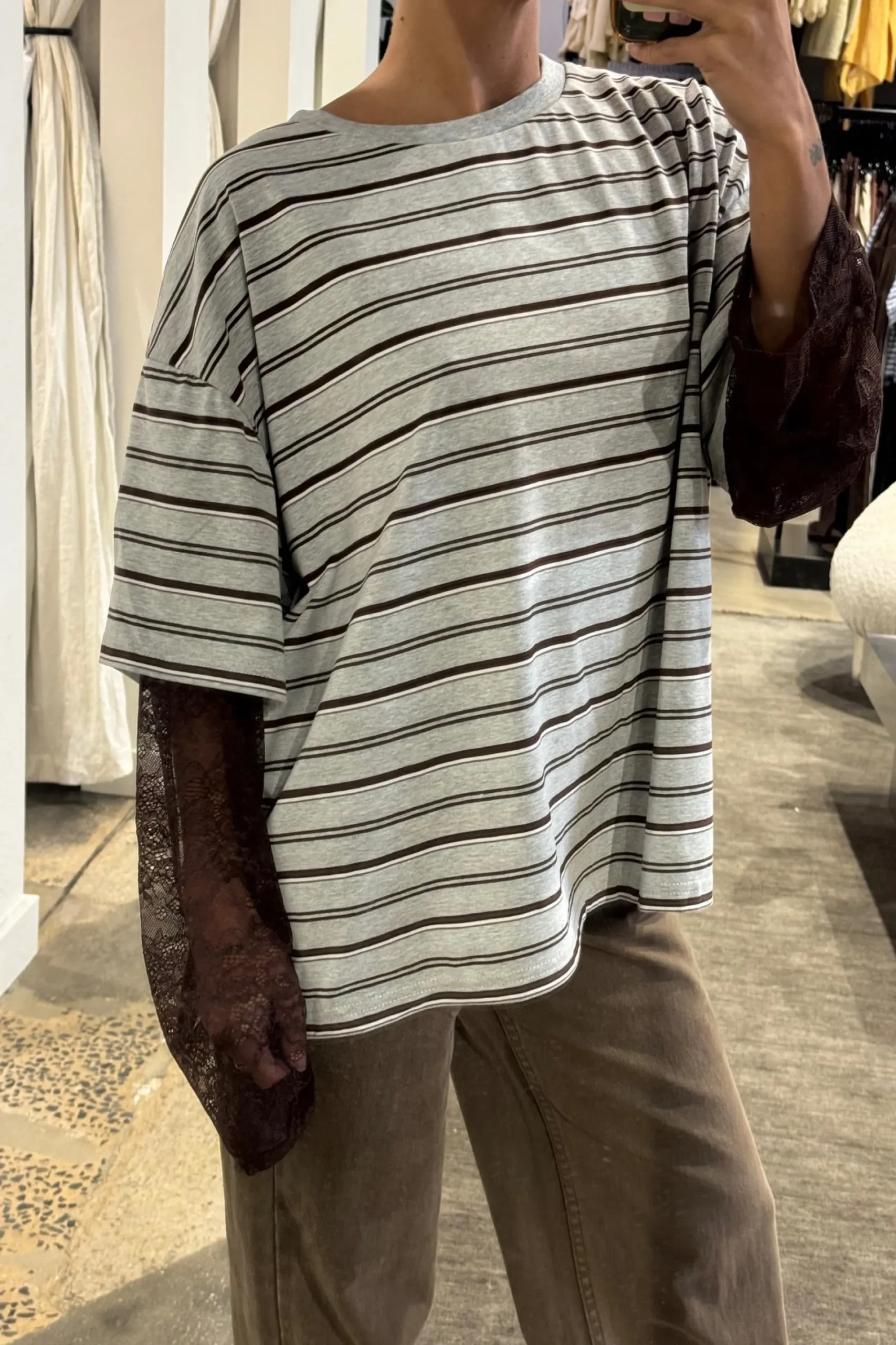 Micca Lace Tee Grey