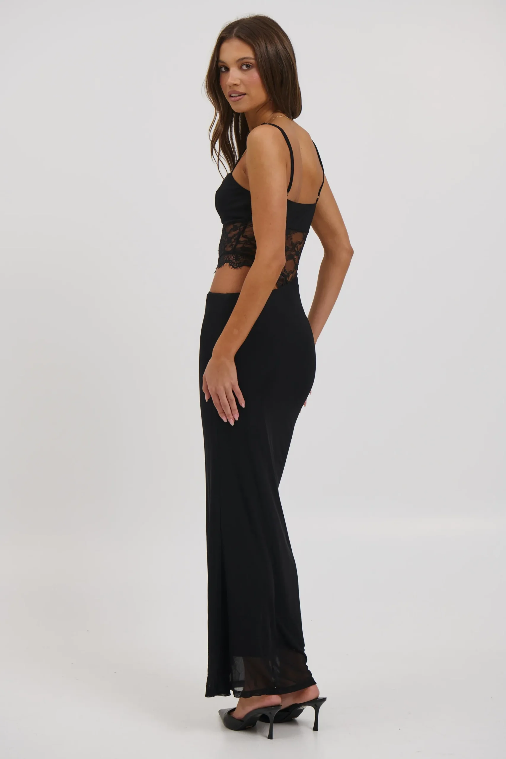 Navy Lace Maxi Dress Black
