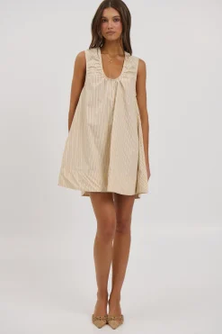 Sydney Mini Dress Beige Stripe
