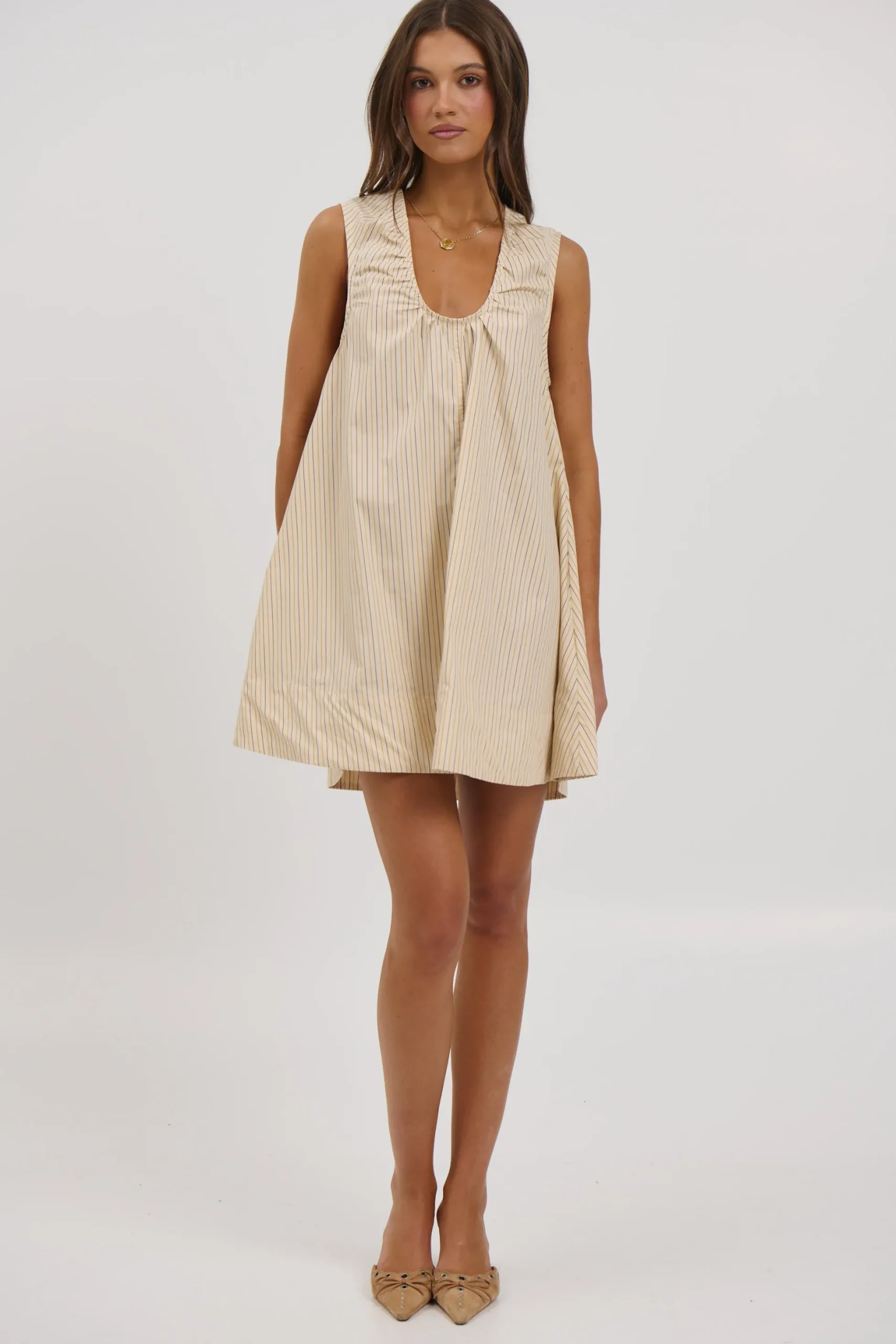 Sydney Mini Dress Beige Stripe