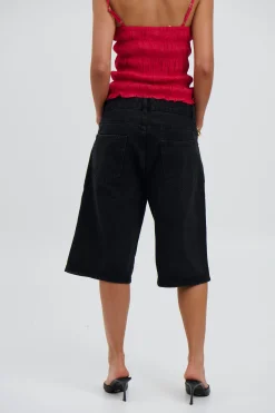 Unisex Flint Baggy Denim Jort Black