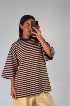 Unisex Lesley Stripe Crew Tee Choc