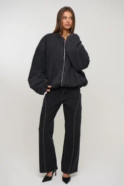 Unisex Panelled Denim Bomber Black