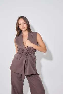 Vance Sleeveless Blazer Chocolate